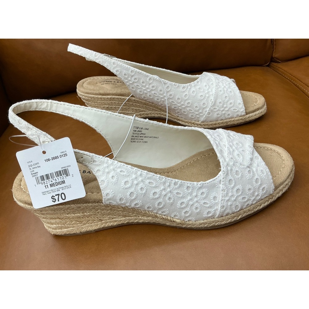 St. John's Bay SJB Lone Wedge Sandal Womens 11 Cream‎ New Eyelet Espadrille